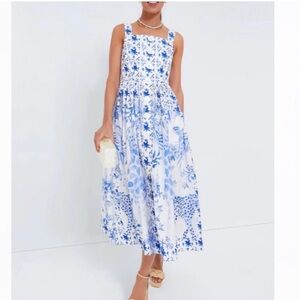 TUCKERNUCK Lou Lou Baker Safari dress White Maxi Dress with Blue Floral Print SM